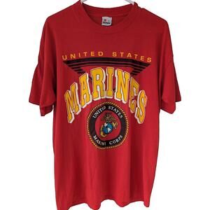 Vintage 90s US Marines T-Shirt XL Single Stitch Red Made in USA Signal USMC Tee